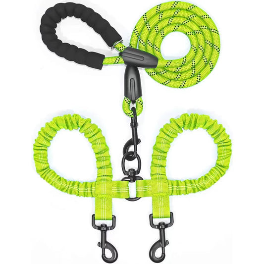 Dual Dog Leash, Double Dog Leash, 360 Swivel No Tangle Walking Leash, Shock Absorbing Bungee for Two Dogs